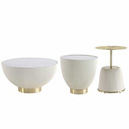 Manhattan Comfort Anderson Coffee Table, End Table 1.0, and End Table 2.0 in Cream - Set of 3 3-AT01-CR